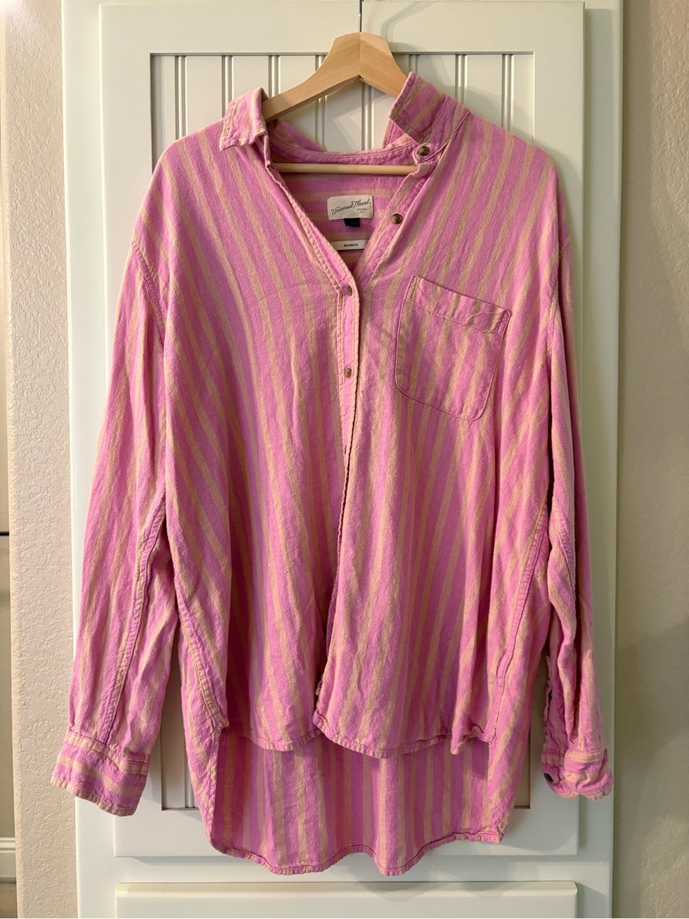 Women’s Pink Striped Long-Sleeve Button Shirt